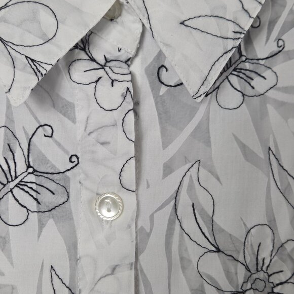 ALFRED DUNNER Floral Blouse Semi Sheer Top 18 White Black Boho Office Siren - Picture 3 of 8